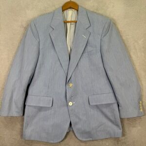 VINTAGE Haspel Mens 40S Light Blue/White Pinstripe Blazer Jacket Preppy Casual